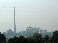 A view of Power Plant on a hazy day as air quality deteriorates in the capital, at Laxmi Nagar, on October 12, 2020 in New Delhi, India. The...
