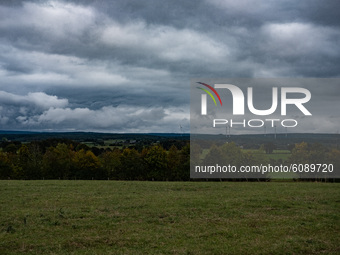 Dark rain clouds over the south of Aachen, Germany, on September 27, 2020. (