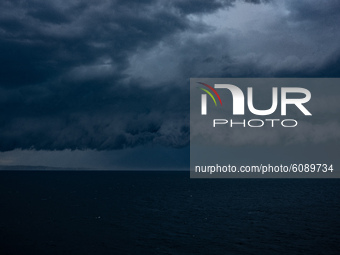 Dark clouds over the sea near Ancona, Italy, on September 25, 2020. (