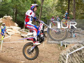 LAZZATE, ITALY - OCTOBER 10, 2020: Luca Petrella, Beta Team, in action during the 2020 FIM Trial2 World Championships in Lazzate, Italy, on...