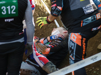 FIM Trial125 World Championships; Enzo Rossi, Scorpa Team, in in an accident during the FIM Trial125 World Championships in Lazzate, Italy,...