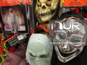 Halloween masks at a store in Toronto, Ontario, Canada. Torontonians have been advised to celebrate Halloween in their homes and avoid trick...