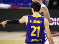 Alex Abrines with the word freedom on the back of his shirt during the match between FC Barcelona and Panathinaikos BC, corresponding to the...
