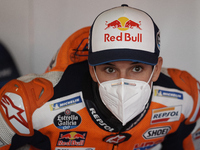 Alex Marquez (73) of Spain and Repsol Honda Team sitting inside his box during the free practice for the MotoGP of Aragon at Motorland Arago...