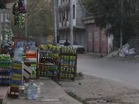 16 October 2020, Shopkeepers in Baramulla, jammu and Kashmir, India encroach footpaths due to which people suffer.  Municipal Council (MC) B...