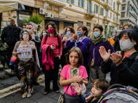 Protest for school closed due coronavirus out side Campania Region in Naples, Italy on October on 16, 2020.  (