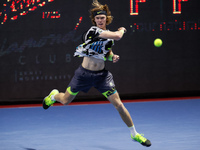 Andrey Rublev of Russia returns the ball to Cameron Norrie of United States during their ATP St. Petersburg Open 2020 international tennis t...
