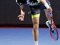 Denis Shapovalov of Canada serves the ball during his ATP St. Petersburg Open 2020 international tennis tournament quarter-final match again...