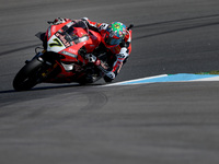 British Chaz Davies of Aruba.It Racing - Ducati rides during the free practices ahead of the FIM Superbike World Championship - WorldSBK Est...