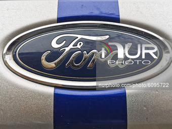 Logo of Ford car is pictured outdoors in Krakow, Poland, on October 16th, 2020.   (