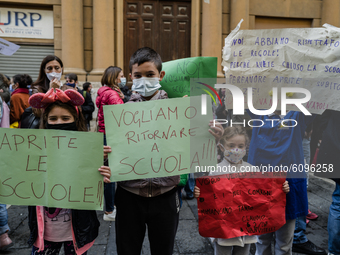 Protest for school closed for the corona virus outside Campania Region in Naples, Italy, on October on 17, 2020. (