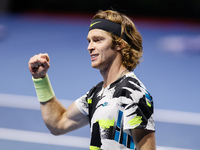Andrey Rublev of Russia celebrates during his ATP St. Petersburg Open 2020 international tennis tournament semi-final match against Denis Sh...