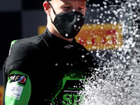 British Jonathan Rea of Kawasaki Racing Team Worldsbk celebrates with champagne after winning the sixth World Title in a row during the FIM...