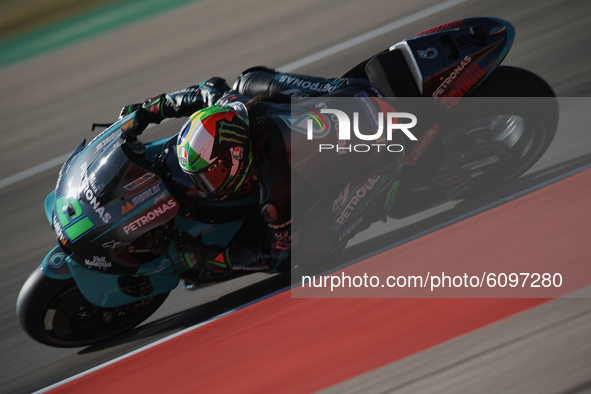 Franco Morbidelli (21) of Italy and Petronas Yamaha SRT during the qualifying for the MotoGP of Aragon at Motorland Aragon Circuit on Octobe...