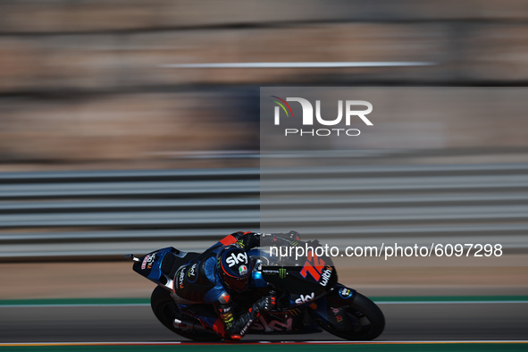 Marco Bezzecchi (72) of Italy and SKY Racing Team VR46 during the qualifying for the MotoGP of Aragon at Motorland Aragon Circuit on October...