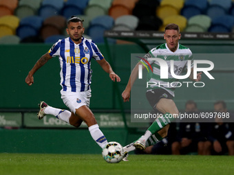 Nuno Santos of Sporting CP (R ) vies with Tecatito of FC Porto during the Portuguese League football match between Sporting CP and FC Porto...