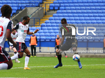  Boltons Nathan Delfounesco scores to make it 1-1 during the Sky Bet League 2 match between Bolton Wanderers and Oldham Athletic at the Reeb...