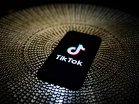 TikTok logo is seen displayed on a phone screen in this illustration photo taken on October 3, 2020. (