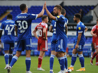 Ipswichs Luke Chambers And Myles Kenlock High Five after  the Sky Bet League 1 match between Ipswich Town and Accrington Stanley at Portman...