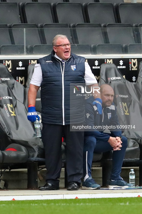 Gillingham's manager Steve Evans during the first half of the Sky Bet League One match between MK Dons and Gillingham at Stadium MK, Milton...