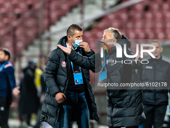 CFR Cluj's coach Dan Petrescu protesting referee's decision, during the 7th game in the Romania League 1 between CFR Cluj and FC Botosani, a...