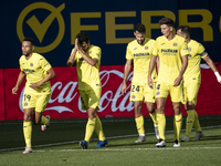 Villarreal's Dani Parejo celebrate after scoring the 2-1 goal   during  spanish La Liga match betwee Villarreal CF and Valencia CF  at La Ce...