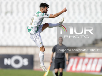 Pedro Amador of Moreirense FC in action during the Liga NOS match between Belenenses SAD and Moreirense FC at Jamor Stadium on October 18, 2...