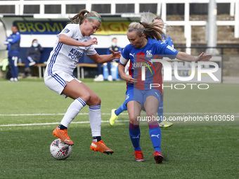 L-R Ruesha Littlejohn of Leicester City Women and Annabel Johnson of Crystal Palace Women	 during FA Women's Championship between Crystal Pa...