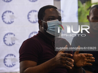 Panellist at the Global Shapers Lagos Hub speaking to audience, during an Intergenerational Dialogue  themed “Envisioning a Greater Nigeria...