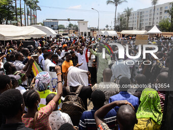 Crowds gather for the Sunday services worship, in Lagos on October 19, 2020. As Christians hold Sunday Church Service at the protest ground...