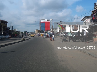 Light traffic along Obafemi Awolowo Way as the youths continue their #ENDSARS protest in Lagos, Nigeria, on Sunday, October 18, 2020. The pr...