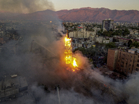 On the day the social revolt began in Chile, a fire broke out in the Asuncion Parish in downtown Santiago, Chile, on October 18, 2020. (