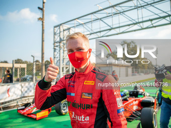 Pasma Patrick 5 of Kic Motorsport celebrates in parc ferme during the Formula Regional European Championship at Autodromo Nazionale di Monza...