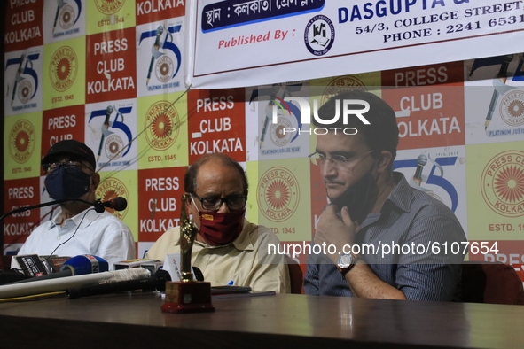 Board of Control for Cricket in India (BCCI) President Sourav Ganguly  warring  protective face mask during a book release event at Kolkata...