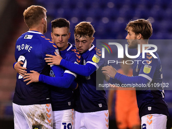 Oldham Athletic's Zak Dearnley celebrates his sides equalising goal during the Sky Bet League 2 match between Oldham Athletic and Carlise Un...
