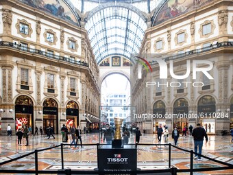 The ‘Trofeo senza fine’ for the winner of the Giro D'Italia cycling race is on display in Galleria Vittorio Emanuele II in Milan a few days...