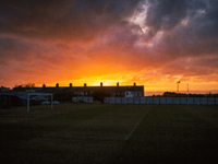   A general view of the sunset over Barrow viewed from the Barrow AFC stadium   during the Sky Bet League 2 match between Barrow and Bolton...