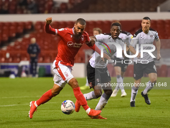 
Lewis Grabban of Nottingham Forest battles with Wes Harding of Rotherham United during the Sky Bet Championship match between Nottingham Fo...