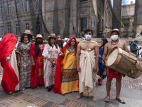 The Wayuu people present in the protest against the national government and rejecting the massacres and murder of social leaders in Bogota,...