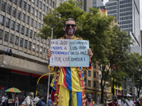 Educational syndicates, students, indigenous groups and workers unions march on a national protest in Bogota, the differents unions protest...