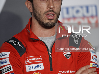 Andrea Dovizioso (4) of Italy and Ducati Teamduring the press conference ahead of the MotoGP of Teruel at Motorland Aragon Circuit on Octobe...