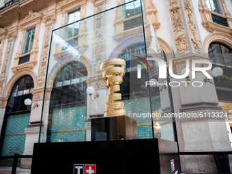 The Trofeo Senza Fine for the winner of the Giro D'Italia 2020 cycling race is on display in Galleria Vittorio Emanuele II on October 21, 20...
