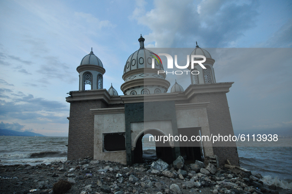 The condition of the Al-Arqam Mosque in Besusu Village, Palu City, Central Sulawesi, Indonesia, Thursday, October 22, 2020. The mosque was o...