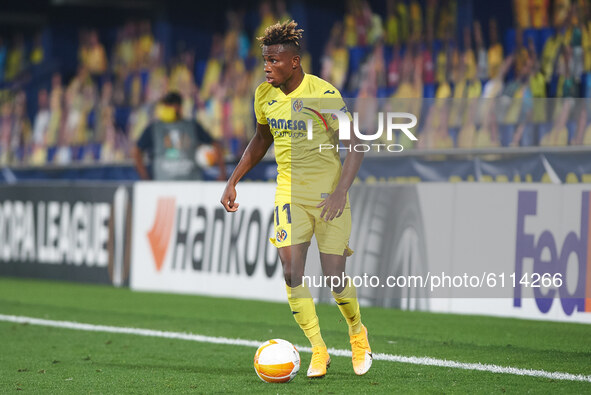 Samuel Chukwueze of Villarreal CF during the Europa League Group I mach between Villarreal and Sivasspor at Estadio de la Ceramica, on Octob...