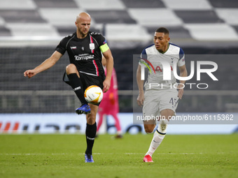 L-R Gernot Trauner of Lask and Tottenham Hotspur's Carlos Vincius during Europe League Group J between Tottenham Hotspur and LASK at Tottenh...