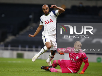 L-R Tottenham Hotspur's Lucas Moura and Alexander Schlager of Lask during Europe League Group J between Tottenham Hotspur and LASK at Totten...