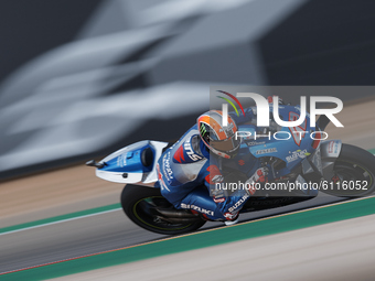 Alex Rins (42) of Spain and Team Suzuki Ecstar during the free practice for the MotoGP of Teruel at Motorland Aragon Circuit on October 23,...