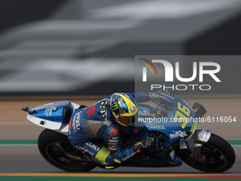 Joan Mir (36) of Spain and Team Suzuki Ecstar during the free practice for the MotoGP of Teruel at Motorland Aragon Circuit on October 23, 2...
