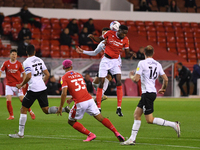 
Sammy Ameobi of Nottingham Forest battles in the air during the Sky Bet Championship match between Nottingham Forest and Derby County at th...