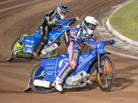 
Lewis Kerr (White) leads Kyle Howarth (Blue) during the Peter Craven Memorial Trophy at the National Speedway Stadium, Manchester on Thursd...